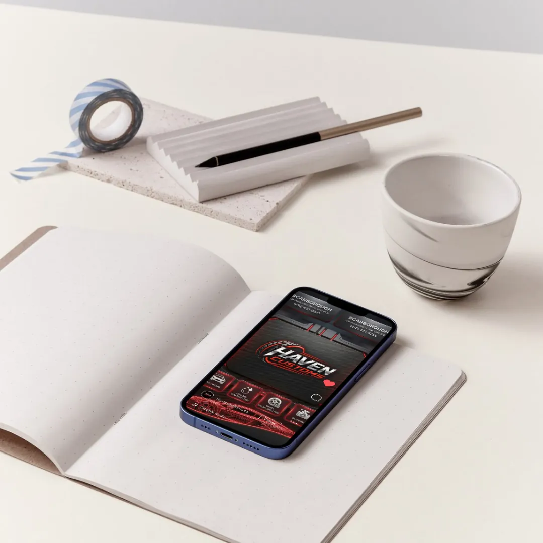 Short-form video for Haven Tint & Tire shown on a smartphone