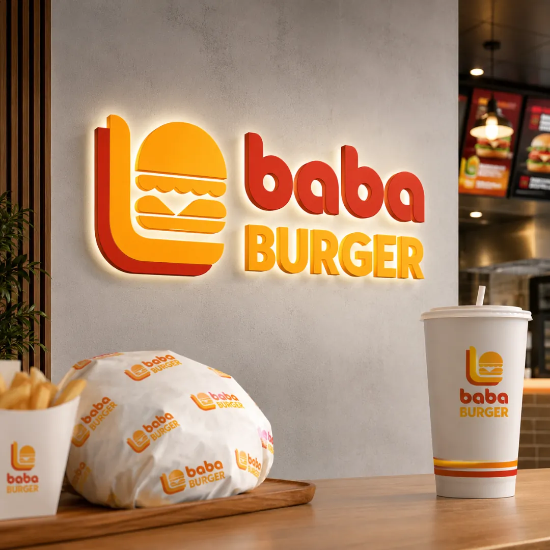 Logo and packaging design for Baba Burger by BizzOne Digital