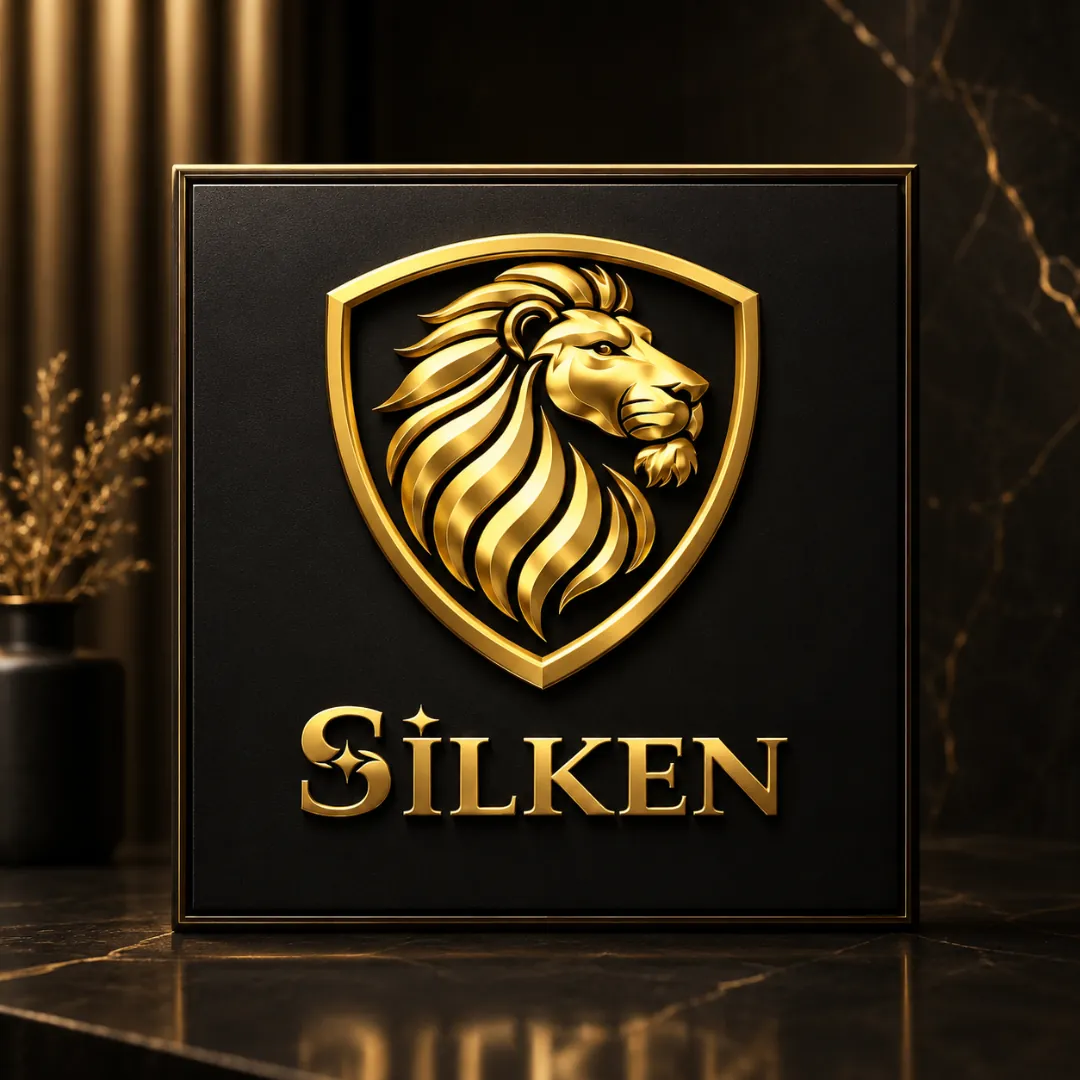 Gold lion shield logo design for Silken Traders by BizzOne Digital