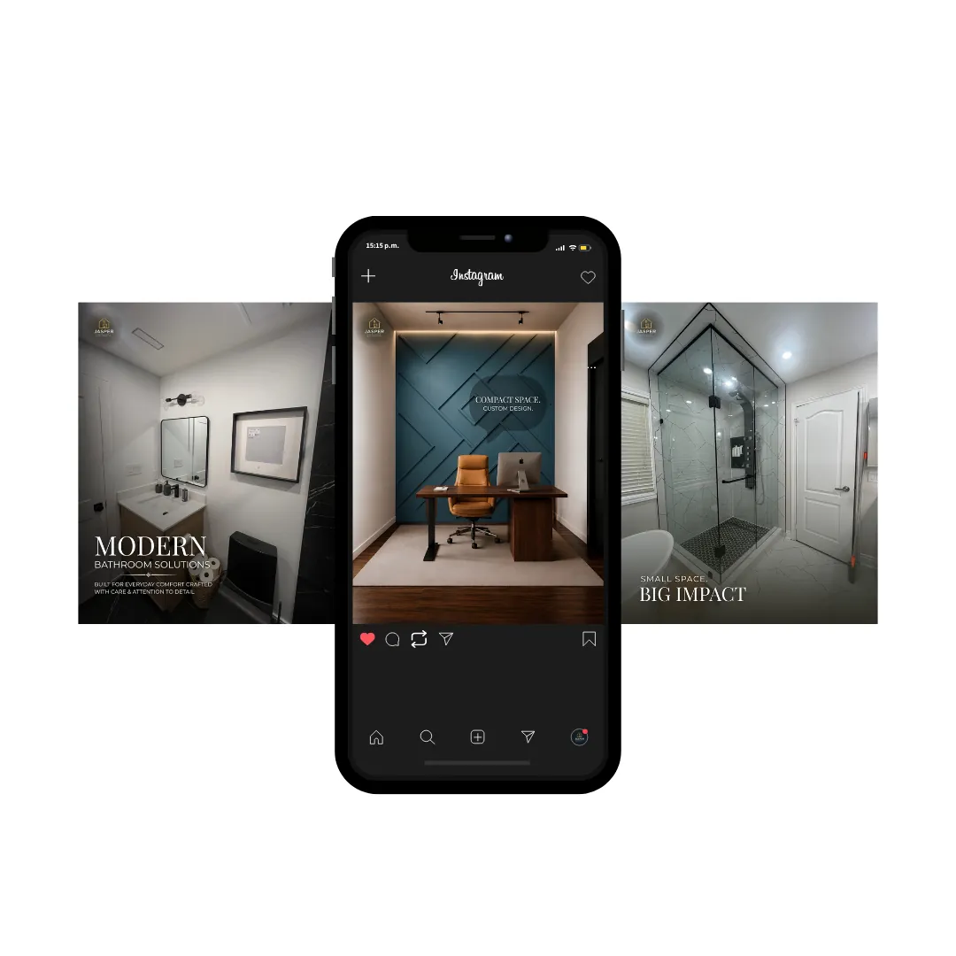 Instagram carousel of bathroom and office renovation projects