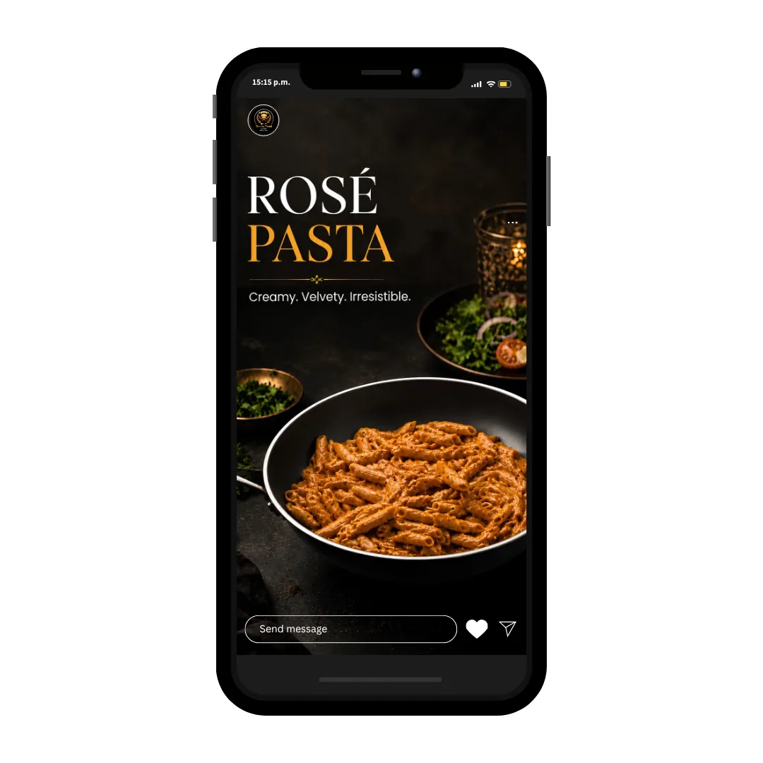 Instagram story featuring rosé pasta for a restaurant client