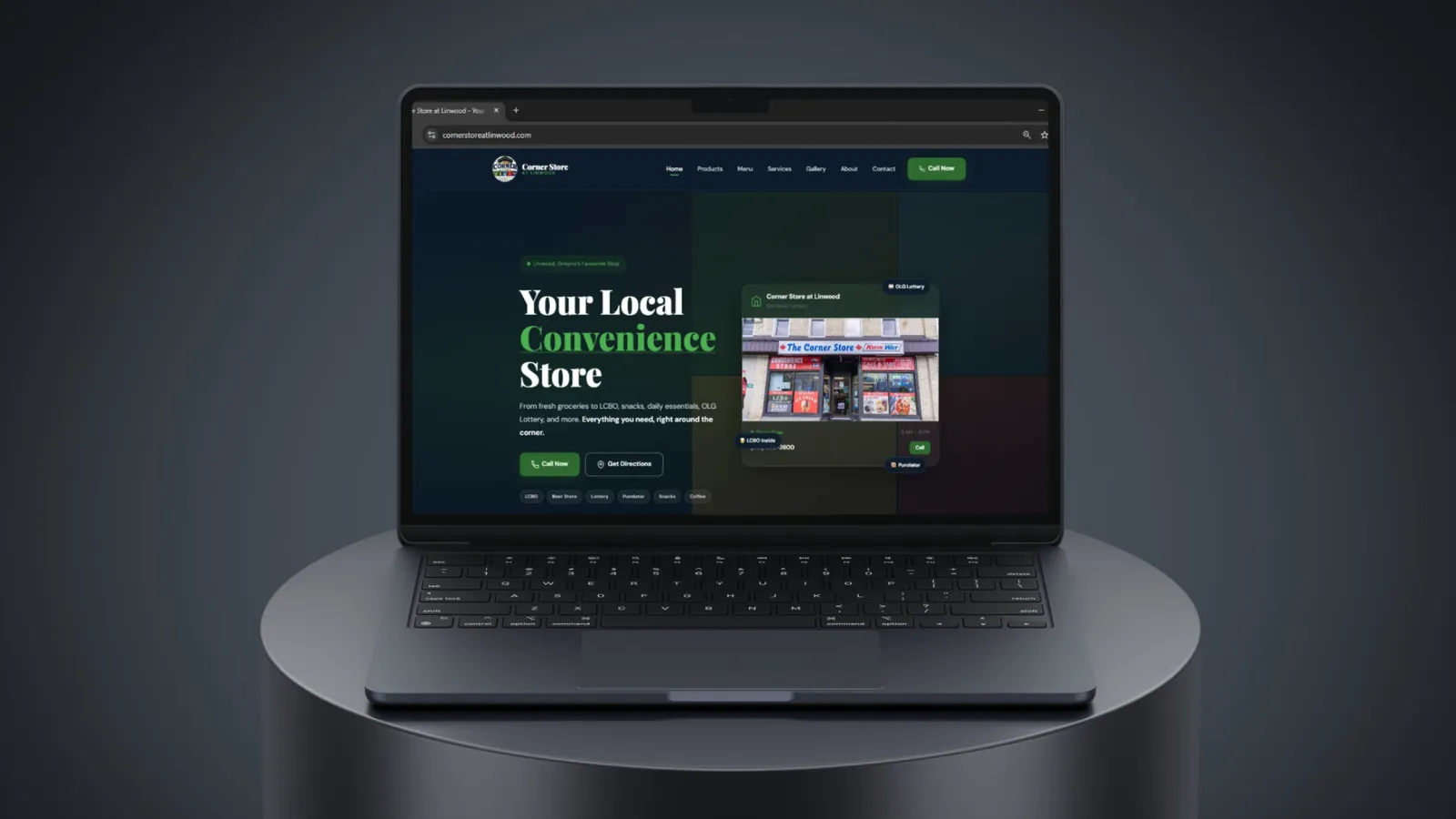 Website design for Corner Store, a local convenience store